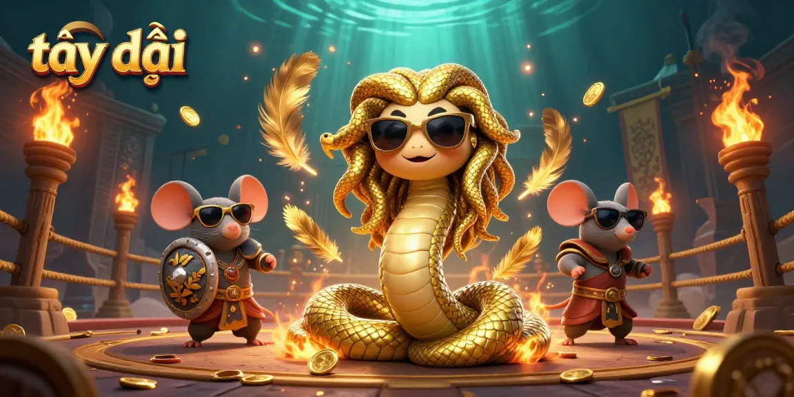 Join the fun at tại đây with Medusa and a warrior mouse in an exciting casino battle scene.