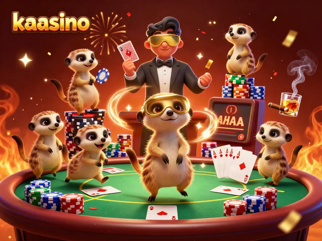 Experience the kaasino excitement with dynamic meerkats in action at a vibrant casino scene.