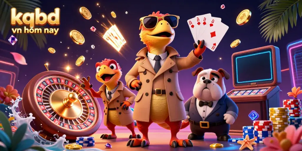 Experience live betting action with kqbd vn hôm nay, featuring dynamic raptors in a trench coat at a bustling casino.