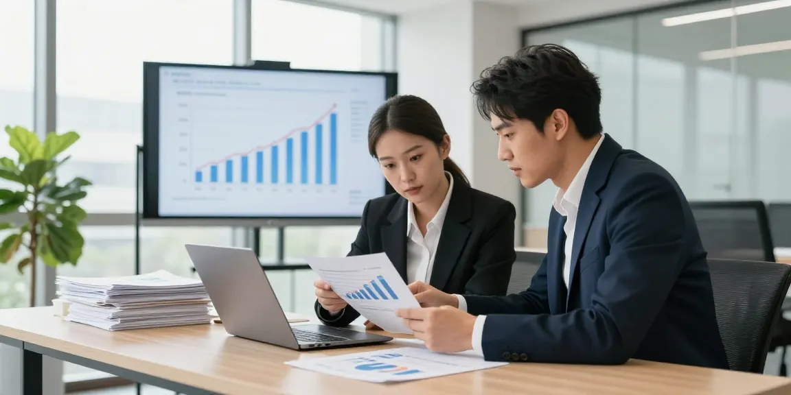 Professionals bespreken zakelijk krediet en financiële documenten in een moderne kantooromgeving.