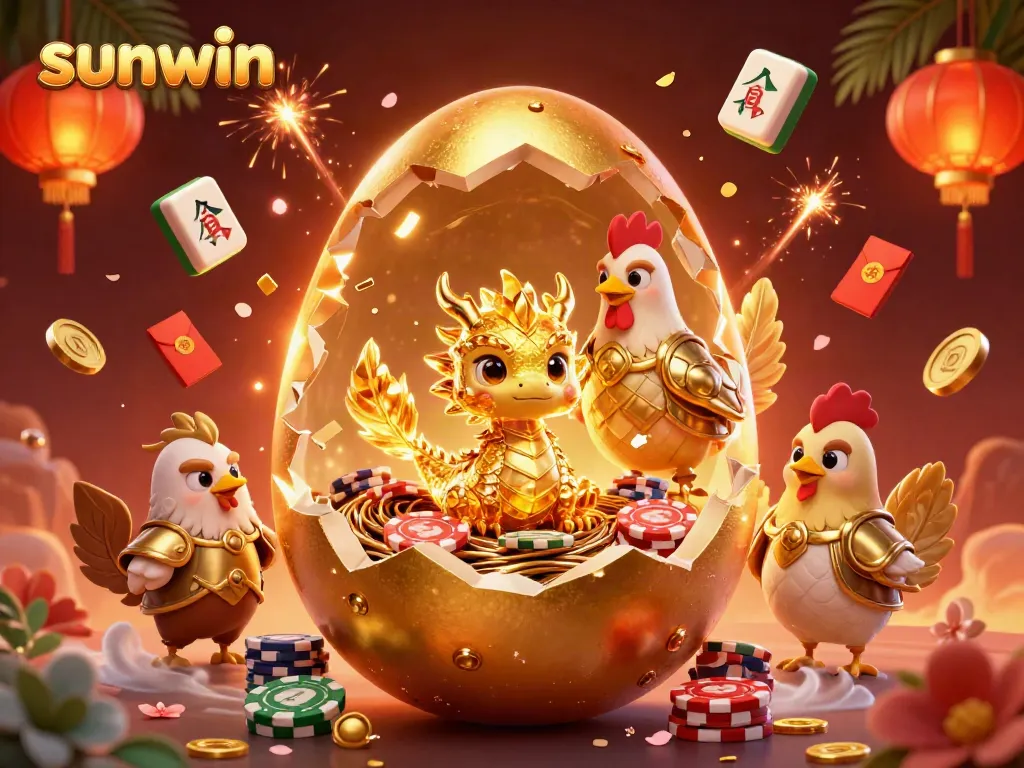 Engage in thrilling gameplay with sunwin, where a golden dragon emerges from a jackpot egg amid poker chips.