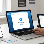 Explore the Telegram Chinese Version setup process with this engaging tech workspace scene.