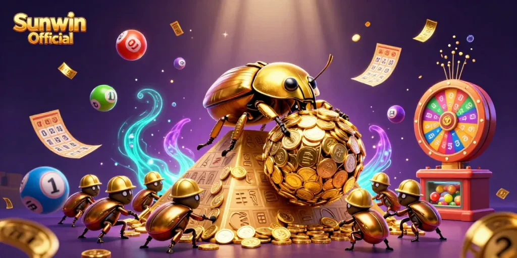 Join the excitement at Sunwin Official with vibrant lottery balls and golden treasures!